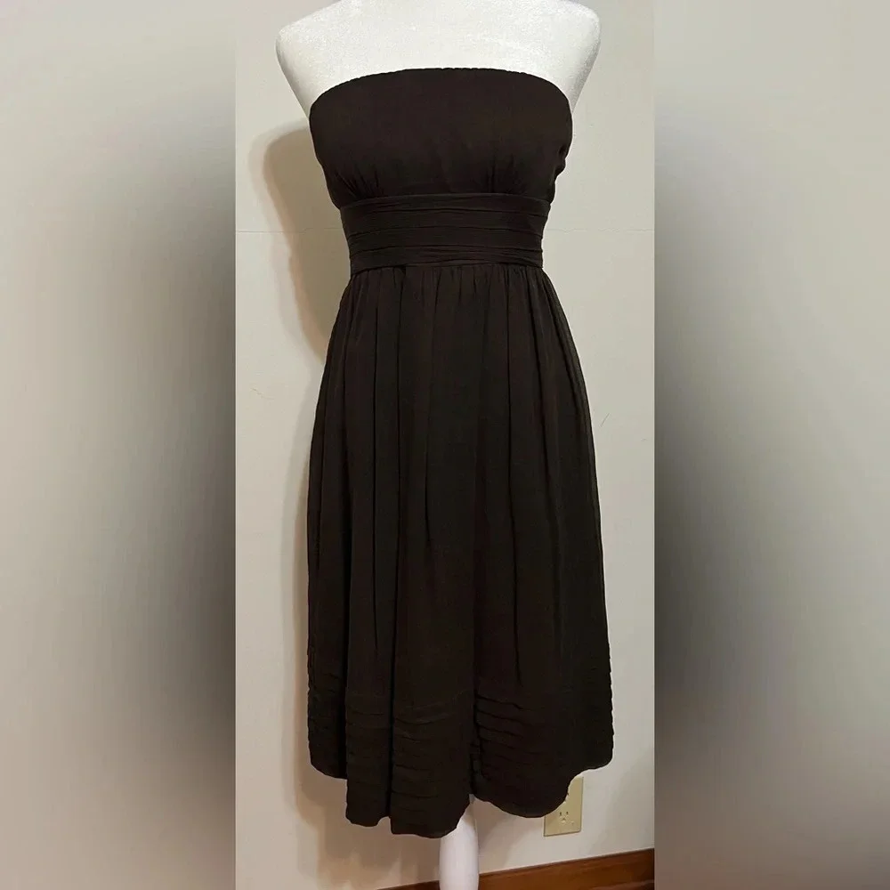 J. Crew Strapless Silk Chiffon Dress. Size 0.  Chocolate brown
